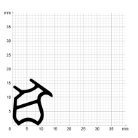 Maßstabgetreuer Profilquerschnitt der Stahlzargendichtung SZ349 auf Millimeterpapier.