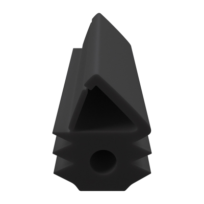 3D Modell der Stahlzargendichtung SZ354 in schwarz für senkrechte Nuten zum Tüblatt mit integriertem Ausreißsteg.
