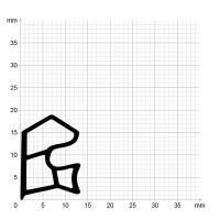 Maßstabgetreuer Profilquerschnitt der Stahlzargendichtung SZ357 auf Millimeterpapier.