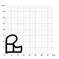 Maßstabgetreuer Profilquerschnitt der Stahlzargendichtung SZ358 auf Millimeterpapier.