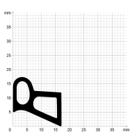 Maßstabgetreuer Profilquerschnitt der Stahlzargendichtung SZ360 auf Millimeterpapier.