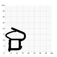 Maßstabgetreuer Profilquerschnitt der Stahlzargendichtung SZ364 auf Millimeterpapier.