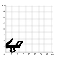 Maßstabgetreuer Profilquerschnitt der Lippendichtung LP476 auf Millimeterpapier.