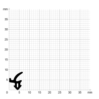 Maßstabgetreuer Profilquerschnitt der Lippendichtung LP484 auf Millimeterpapier.