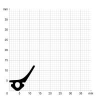 Maßstabgetreuer Profilquerschnitt der Lippendichtung LP502 auf Millimeterpapier.