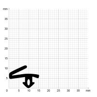 Maßstabgetreuer Profilquerschnitt der Lippendichtung LP508 auf Millimeterpapier.