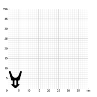 Maßstabgetreuer Profilquerschnitt der Lippendichtung LP519 auf Millimeterpapier.