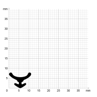 Maßstabgetreuer Profilquerschnitt der Lippendichtung LP523 auf Millimeterpapier.