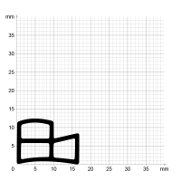 Maßstabgetreuer Profilquerschnitt der Stahlzargendichtung SZ377 auf Millimeterpapier.