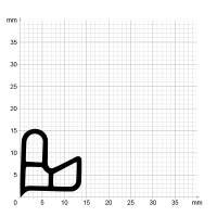 Maßstabgetreuer Profilquerschnitt der Stahlzargendichtung SZ378 auf Millimeterpapier.