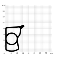 Maßstabgetreuer Profilquerschnitt der Stahlzargendichtung SZ383 auf Millimeterpapier.