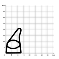 Maßstabgetreuer Profilquerschnitt der Stahlzargendichtung SZ387 auf Millimeterpapier.