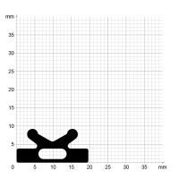 Maßstabgetreuer Profilquerschnitt der Stahlzargendichtung SZ392 auf Millimeterpapier.
