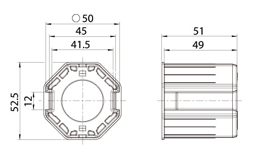Adapter für Kegelradgetriebe - von SW40 auf SW50 achtkant - Maße